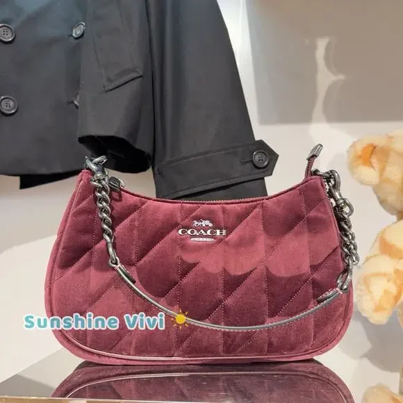 NWT Coach Teri Shoulder Bag Organic Cotton With Quilting CCW70 Gunmetal/Burgundy